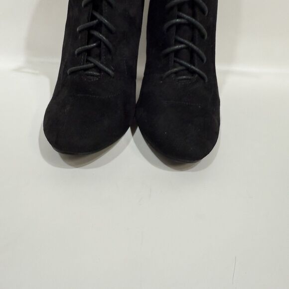 X2B Booties Woman 7 Lace Black Lace Up Block Heel Side Zipper Faux Suede - Picture 14 of 16
